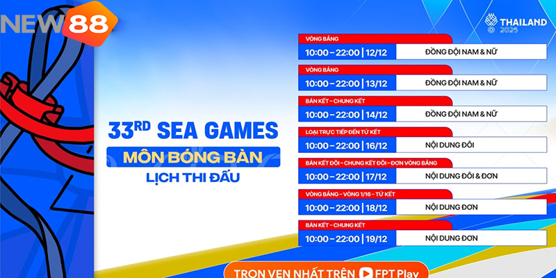SEA Games 33: Đội Tuyển Bóng Bàn Nam Việt Nam Sau 8 Năm Chờ Đợi 7 Lịch thi đấu của đội tuyển bóng bàn nam